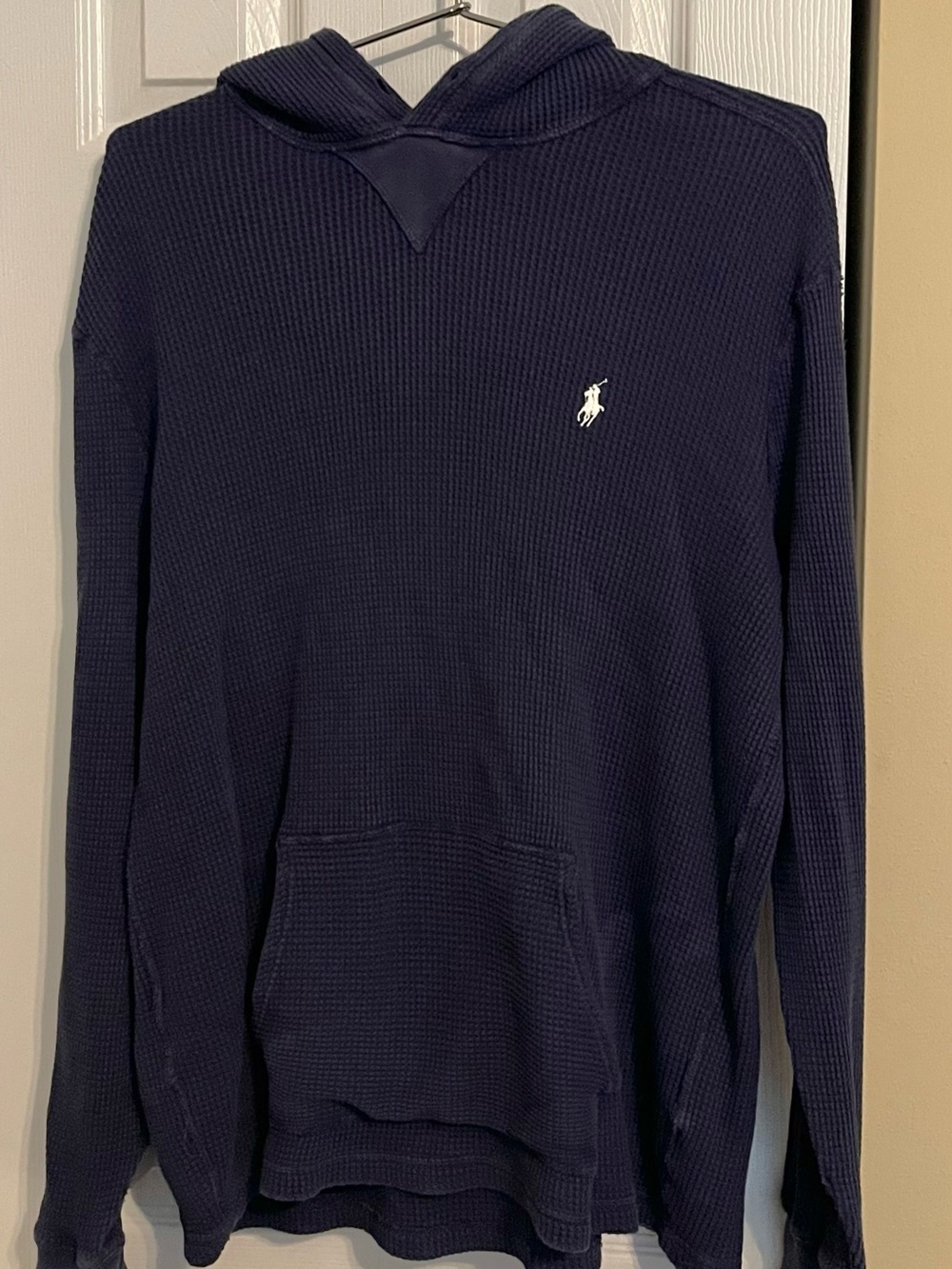 Polo by Ralph Lauren Navy Waffle-Knit Hooded Crewneck Sweater